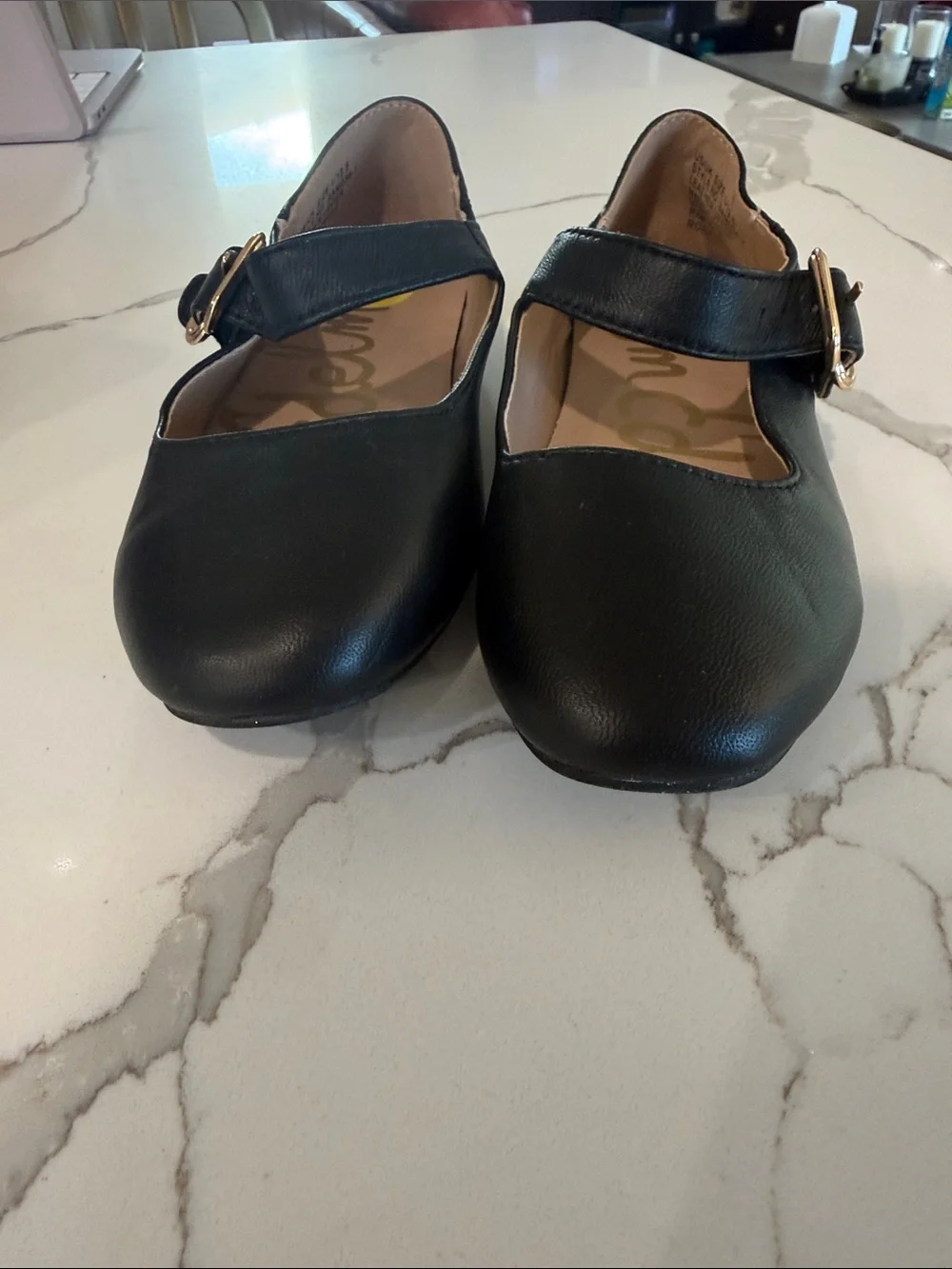 Sam Edelman Black Mary Jane Flats with Gold Buckle